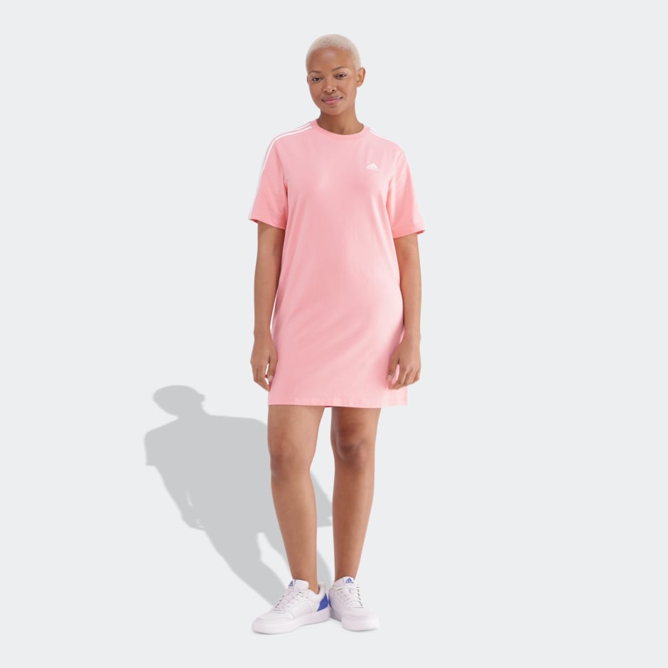 adidas Essentials 3-Stripes Single Jersey Boyfriend Tee Dress - Image 2