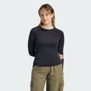 adidas Sheer Long Sleeve Tee with Ruched 3-Stripes
